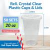 Reli. Plastic Cups with Lids 20 oz | 50 Sets | Clear Plastic Cups with Lids | To Go, Leak Proof | Use for Smoothies, Iced Coffee