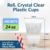 Reli. Plastic Cups with Lids 24 oz (150 Sets) | Clear Plastic Cups with Lids | PET Clear Disposable Bulk | PET Containers with Flat Tops for Party, Iced Coffee, Smoothies, To Go Drinks