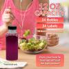 Reli. Plastic Juice Bottles [24 Pack] [12 oz] Square Plastic Juice Bottles with Caps & Sticker Labels | Clear, Empty for Juicing 12oz | Disposable, Reusable Containers for Juicing, Smoothies(24)
