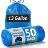 Reli. 13 Gallon Trash Bags Drawstring (50 Count) | Tall Kitchen Garbage Bags, Unscented | Ideal for Kitchen, Home | Blue Recycling Can Liners w/Drawstring