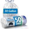 Reli. 30 Gallon Trash Bags Drawstring (50 Count), Clear | Strong, Large Garbage Bags 30 Gallon | Unscented, Drawstrings | Recycling Can Liners