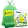 Reli. 4 Gallon Trash Bags Drawstring (200 Count Bulk) | Citrus Scented Small Trash Bags | Garbage Liners for Bathroom Can | 2 Gal – 3 Gallon – 4 Gal Small Can Liners (Green)