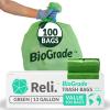 Reli. Biodegradable 13 Gallon Trash Bags | 100 Count | ASTM D6954 | Green | Eco-Friendly | Oxobiodegradable Under Certain Conditions (See Product Description)(100 Count (Pack of 1))