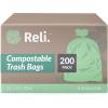 Reli. Compostable 6-8 Gallon Trash Bags | 200 Count Bulk | ASTM D6400 | Green | Eco-Friendly | For Compost