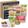 Reli. Deli Containers with Lids (100 Sets) 8oz, 16oz, 32oz Variety Pack | Disposable Plastic Food Storage Containers for Soup | BPA Free Microwave Freezer Safe | 8oz (40 pc) 16oz (40pc) 32oz (20 pc)