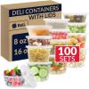 Reli. Deli Containers with Lids (100 Sets Total) | Variety Pack – 8oz (50 pc), 16oz (50 pc) w/Lids | Plastic Soup Container with Lid | Clear Food Storage | Microwave & Freezer Safe