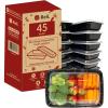 Reli. Meal Prep Containers, 38 oz. | 45 Pack | Large 1 Compartment Food Container w/Clear Lids | Microwavable Food Storage | Black Reusable Bento Box/Lunch Box for Food/Meal Prep