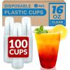 Reli. Plastic Cups 16 oz (100 Pack) | Clear Plastic Cups Disposable | PET Clear Disposable Bulk | 16oz PET Drinking Containers for Party, Iced Coffee, Cold Drinks, Smoothies, To Go