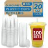 Reli. Plastic Cups with Lids 20 oz | 100 Sets | Clear Plastic Cups with Lids | To Go, Leak Proof | Use for Smoothies, Iced Coffee(100)