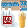 Reli. Plastic Cups with Lids 20 oz (100 Sets) | Clear Plastic Cups with Dome Lids | 20 oz PET Clear Disposable Bulk | PET Containers for Party, Iced Coffee, Smoothies, To Go Drinks