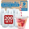Reli. Plastic Cups with Lids 9 oz (200 Sets) | Clear Plastic Cups with Lids | 9 oz Disposable PET Bulk | PET Container Clear with Flat Tops for Party, Desserts, Coffee, To Go Drinks(9 oz)