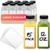 Reli. Plastic Juice Bottles [15 Pack] [12 oz] Square Plastic Juice Bottles with Caps & Sticker Labels | Clear, Empty for Juicing 12oz | Disposable, Reusable Containers for Juicing, Smoothies