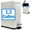 Reli. Small Trash Can with Lid, 1.3 Gallon (5 Liter) | Stainless Steel (White) | Small Bathroom Trash Can | Step Pedal Garbage Bin with Removable Bucket, Kitchen | Rectangular Metal Bin