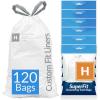 Reli. SuperFit Code H (120 Count) | Compatible with Simplehuman Code H | Dispenser Pack Custom Fit Liners | Drawstring Trash Bags | 30-35 Liter / 8-9 Gallon | White