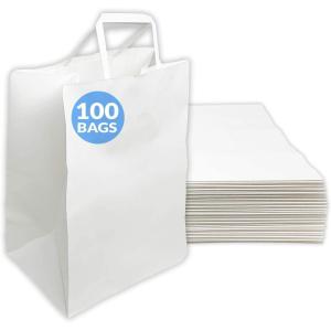 Reli. 100 Pack | 10″x6.75″x12″ | Large White Paper Bags w/Handles | Ideal for To Go/Take Out/Restaurant Bags with Handles, Shopping, Retail, Gifts | 25% larger than 10″x5″x13″