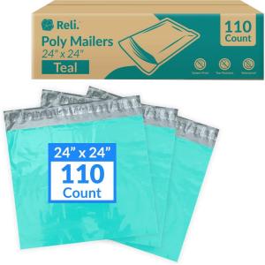 Reli. (110 Pcs) 24×24″ Poly Mailers, Teal | Shipping Bags for Clothing | X-Large Poly Bags for Shipping, Small Business | Mailing/Packaging 24×24 Inch | Non-Padded Shipment Envelopes, Self Seal(110)