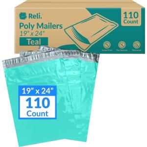 Reli. (110 Pcs) Poly Mailers 19×24″, Teal | Shipping Bags for Clothing | Large Polybags for Shipping, Small Business | Mailing/Packaging Bag – 19×24 Inch | Non-Padded Shipment Envelopes, Self Sealing(110)