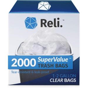 Reli. 1-2 Gallon Trash Bags | 2000 Bags | Clear | Bathroom | Strong | Garbage
