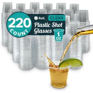 Reli. (220 Count 1 oz Plastic Shot Glasses Disposable | Clear Jello Shot Cups | Mini Plastic Cups for Party, Sauces, Samples | BPA Free, Shatterproof, 1oz Mini Glasses Disposable