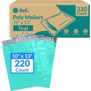 Reli. (220 Pcs) 10×13″ Poly Mailers, Teal | Shipping Bags for Clothing | Teal Poly Bags for Shipping, Small Business | Mailing/Packaging – 10×13 Inch | Non-Padded Envelopes, Self Sealing
