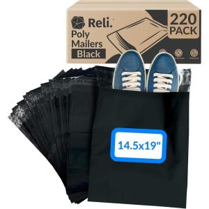 Reli. (220 Pcs) 14.5×19″ Black Poly Mailers | Shipping Bags for Small Business | Black Mailing Bags for Shipping | Packaging for Clothing | Non-Padded Envelopes/Polybag, Self Sealing