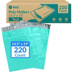 Reli. (220 Pcs) 14.5×19″ Poly Mailers, Teal | Shipping Bags for Clothing | Mailer Bags for Shipping, Small Business | Mailing/Packaging – 14.5×19 Inch | Non-Padded Envelopes, Self Sealing