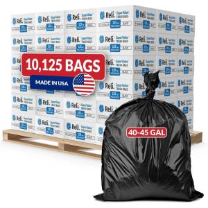 Reli. 40-45 Gallon Trash Bags | Heavy Duty | 10,125 Total | 125 Bags/Case, 81 Cases/Pallet | Made in USA | Black