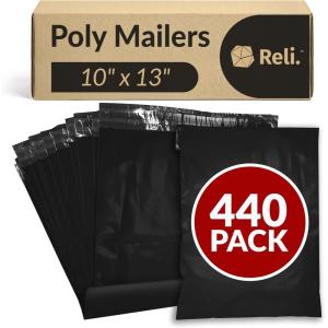 Reli. (440 Pcs) 10×13″ Poly Mailers, Black | Shipping Bags for Clothing, Small Business | Black Poly Bags for Shipping, 10×13 Inch | Mailing/Packaging | Non-Padded Envelopes Self Sealing