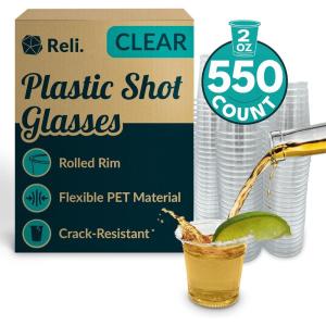 Reli. (550 Count 2 oz Plastic Shot Glasses Disposable | Clear Jello Shot Cups | Mini Plastic Cups for Party, Sauces, Samples | BPA Free, Shatterproof, 1oz Mini Glasses Disposable(2 oz (550 Count))