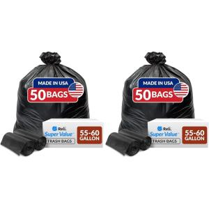 Reli. 55-60 Gallon Trash Bags Heavy Duty | 50 Bags | 50-60 Gallon | Large Black Garbage | Made in USA(1 Count (Pack of 100))