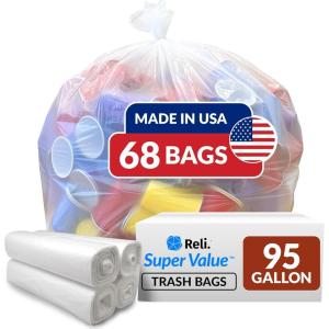 Reli. 95 Trash Bags Heavy Duty | 68 Trash Bags | Super Sizeable for Serious Garbage Cleanup (Clear)