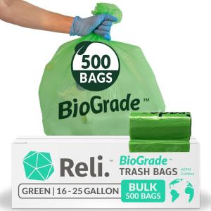 Reli. Biodegradable 16-25 Gallon Trash Bags | 500 Count Bulk | ASTM D6954 | Green | Eco-Friendly | Oxobiodegradable Under Certain Conditions (See Product Description)(1 Count (Pack of 500))