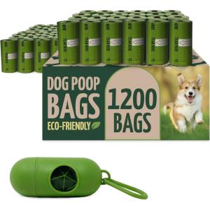 Reli. Biodegradable Dog Poop Bags w/Holder (1200 Count – 80 Rolls Bulk) | Leash Clip Dispenser | 9×13″ Large Dog Bags for Poop | Green Eco-Friendly Oxobiodegradable Waste Disposal Refills (Unscented)