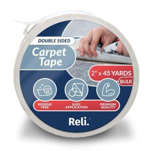 Reli. Carpet Tape | 2″ x 45 Yards (Bulk Value) | Double Sided Carpet Tape for Hardwood Floors | Heavy Duty Keeps Rug in Place | Indoor/Outdoor Rug Sticker for Hardwood, Laminate (White)