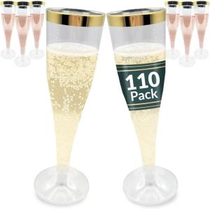 Reli. Champagne Flutes Plastic | 110 Pack | 4.5 oz – Gold Rim Clear | Premium Plastic Champagne Flutes | Party-Perfect for Celebrations