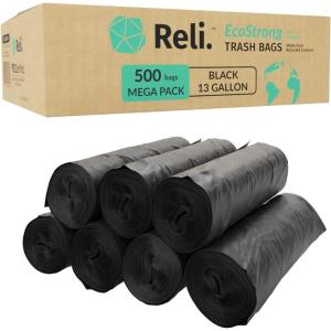 Reli. Compost Bags 3 Gallon (150 Count) | ASTM D6400 | Compostable Trash Bags for Food Scraps | Small Composting Liners for Kitchen Compost Bin/Countertop Bin | Green, Eco for Food Waste, 3 Gal(1 Count (Pack of 500))
