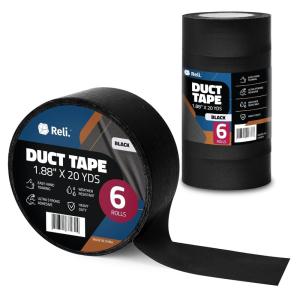 Reli. Duct Tape, Black | 1.88″ x 120 Yards Total (6 Rolls, 20 Yds Each) | Heavy Duty Duct Tape – Waterproof, Tear by Hand | Repairs, Construction, Bundles, Piping,Box Sealing (Black)