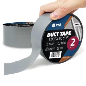 Reli. Duct Tape, Grey | 1.88″ x 60 Yards Total (2 Rolls, 30 Yds Each) | Heavy Duty Duct Tape – Waterproof, Tear by Hand | Repairs, Construction, Bundles, Piping, Box Sealing (Grey/Silver)
