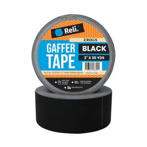Reli. Gaffers Tape, Black | 2 Rolls | 2″ x30 Yards Per Roll (60 Yards Total) | Heavy Duty Gaff Tape, Gaffer Two Inch Wide | Black Cloth for Cables, Electrical Cords, TV Production/Filming