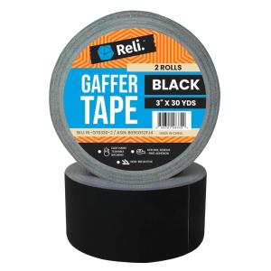 Reli. Gaffers Tape, Black | 2 Rolls | 3″ x 30 Yards Per Roll (60 Yards Total) | Heavy Duty Gaff Tape/Gaffer 2 Inch Wide | Black Cloth for TV Production/Filming, Cables/Electrical Cords