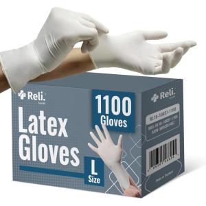 Reli Large White Latex Disposable Gloves, Powder-Free, Non-Sterile, All Purpose Use, 1100 Count