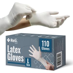 Reli. Latex Gloves, Large (110 Count) | Disposable | Powder-Free | White Gloves, Non-Sterile | All Purpose – Cleaning, Automotive, Cooking, Industrial, Laboratory | Single Use (Large)