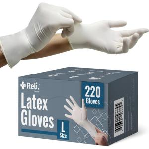 Reli. Latex Gloves, Large (220 Count) | Disposable | Powder-Free | White Gloves, Non-Sterile | All Purpose – Cleaning, Automotive, Cooking, Industrial, Laboratory | Single Use (Large)