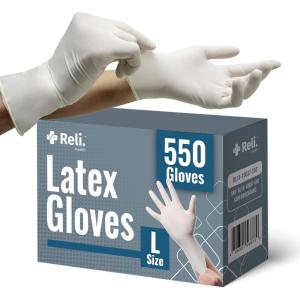Reli. Latex Gloves, Large (550 Bulk Pack) | Disposable | Powder-Free | White Gloves, Non-Sterile | All Purpose for Cleaning, Automotive, Cooking, Industrial, Laboratory | Single Use (Large)