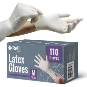 Reli. Latex Gloves, Medium (110 Count) | Disposable | Powder-Free | White Gloves, Non-Sterile | All Purpose – Cleaning, Automotive, Cooking, Industrial, Laboratory | Single Use (Medium)