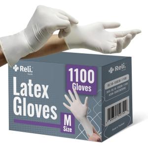 Reli. Latex Gloves, Medium (1100 Bulk Pack) | Disposable | Powder-Free | White Gloves, Non-Sterile | All Purpose for Cleaning, Automotive, Cooking, Industrial, Laboratory | Single Use (Medium)