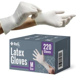 Reli. Latex Gloves, Medium (220 Count) | Disposable | Powder-Free | White Gloves, Non-Sterile | All Purpose – Cleaning, Automotive, Cooking, Industrial, Laboratory | Single Use (Medium)