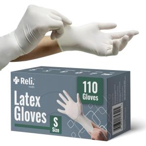 Reli. Latex Gloves, Small (110 Count) | Disposable | Powder-Free | White Gloves, Non-Sterile | All Purpose – Cleaning, Automotive, Cooking, Industrial, Laboratory | Single Use (Small)
