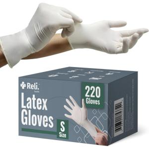 Reli. Latex Gloves, Small (220 Count) | Disposable | Powder-Free | White Gloves, Non-Sterile | All Purpose – Cleaning, Automotive, Cooking, Industrial, Laboratory | Single Use (Small)