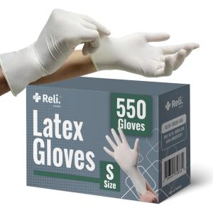 Reli. Latex Gloves, Small (550 Bulk Pack) | Disposable | Powder-Free | White Gloves, Non-Sterile | All Purpose for Cleaning, Automotive, Cooking, Industrial, Laboratory | Single Use (Small)